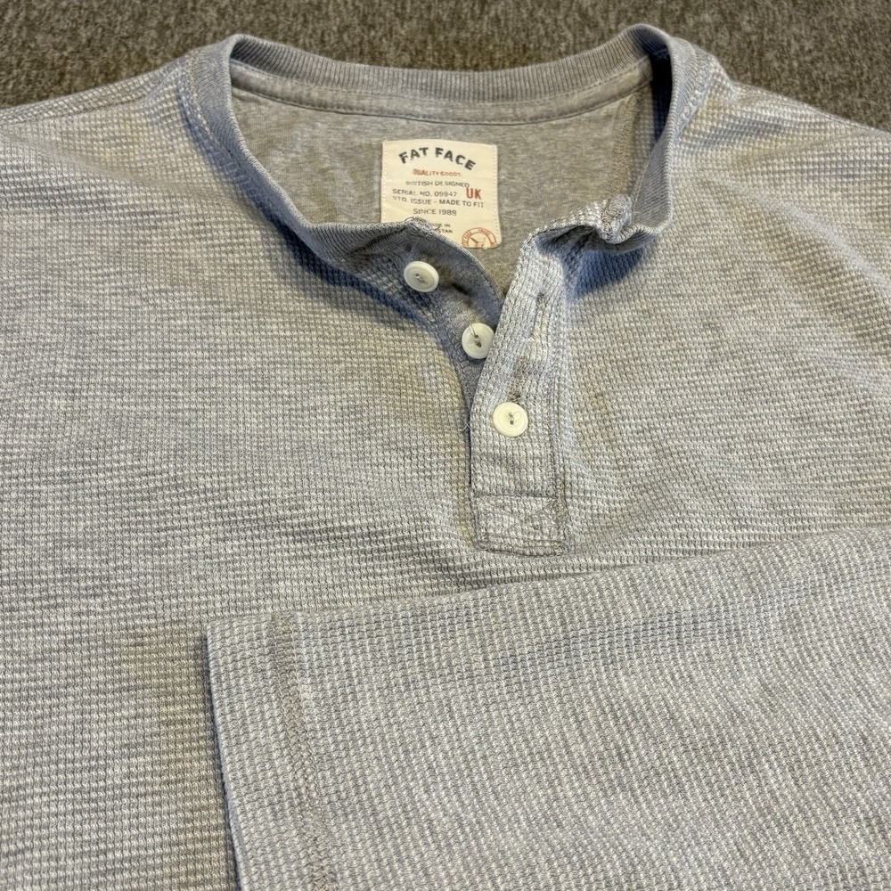 Fat Face Shirt Men's M Gray Classic Logo Henley‎ Neck Long Sleeve Casual